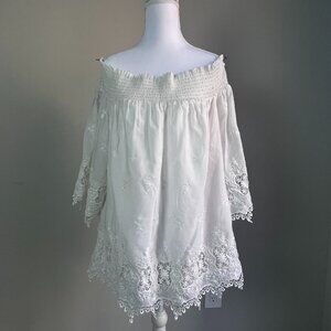 Karen Kane White Lace Off Shoulder Top XL
